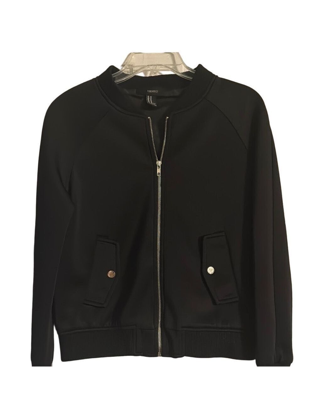 Forever 21 Black Bomber Jacket Ribbed Cuffs